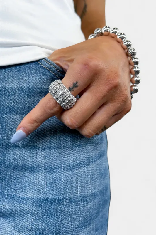 Silver Stone Paved Stretch Ring sold by ZZs