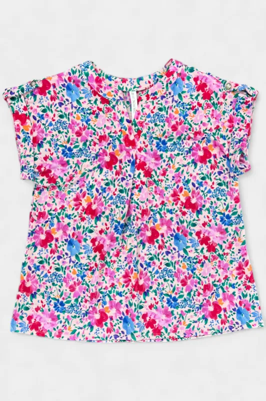 Magenta Multi Floral Lizzy Short Sleeve Top sold by ZZs