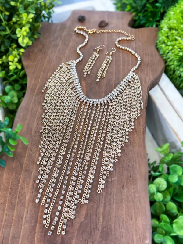 Fringe Statement Necklace Set | Gold sold by ZZs