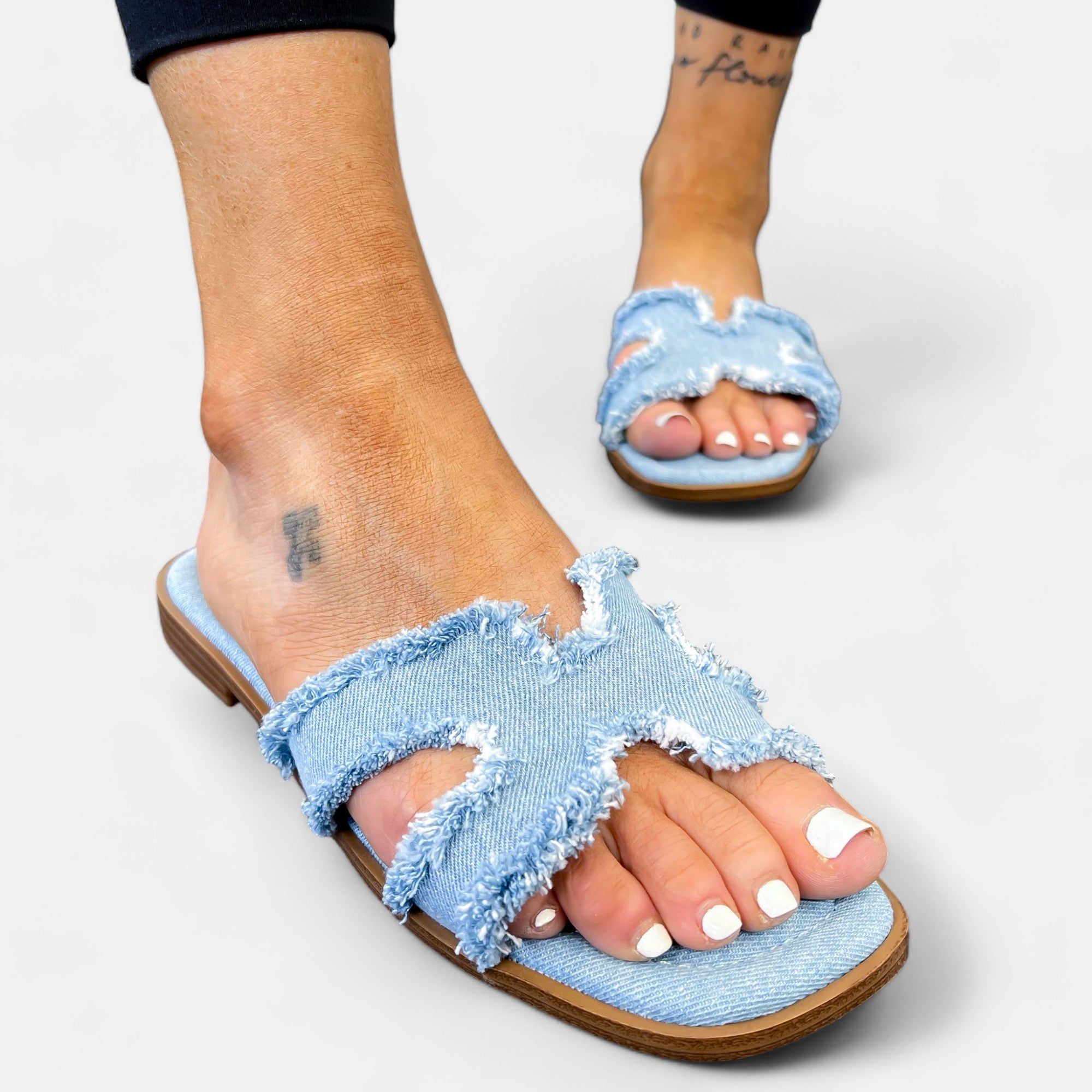 Denim Frayed Sandals sold by ZZs