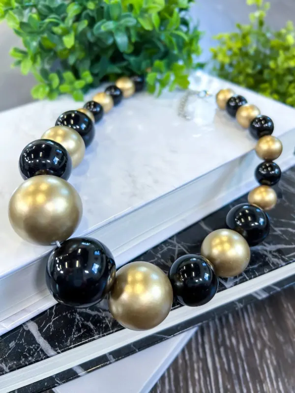 Pearl Statement Necklace Set | Black & Gold sold by ZZs