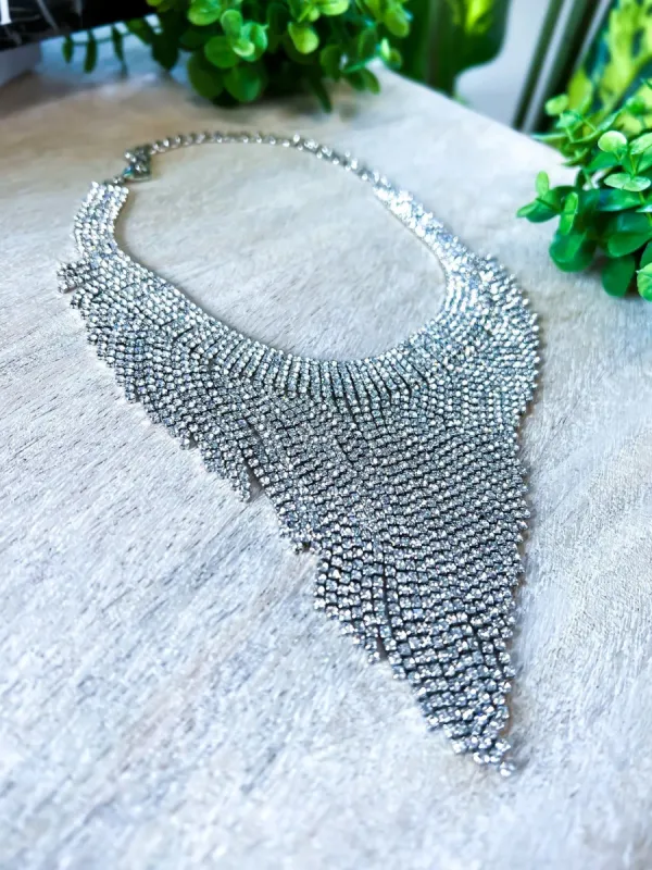 Silver Rhinestone Fringe Necklace sold by ZZs