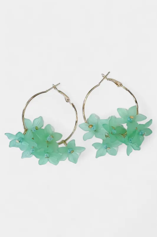 Green Flower Hoop Earrings sold by ZZs