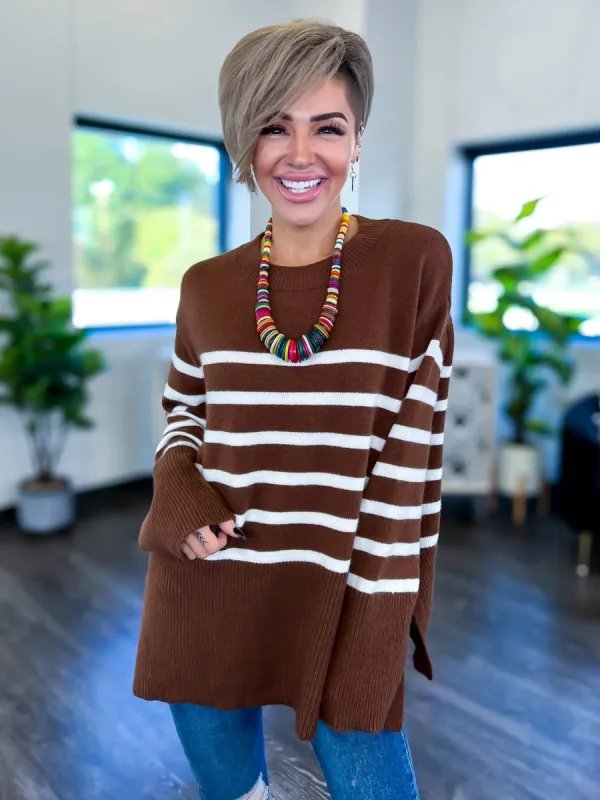 Ribbed Striped Sweater | Mocha sold by ZZs