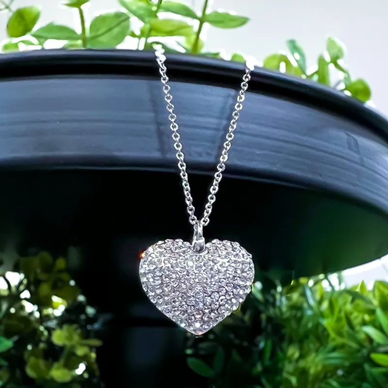 Silver Rhinestone Heart Necklace sold by ZZs
