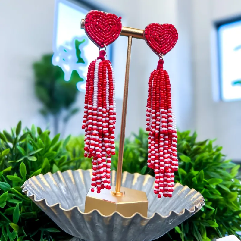 Red Heart Seed Bead Earrings sold by ZZs