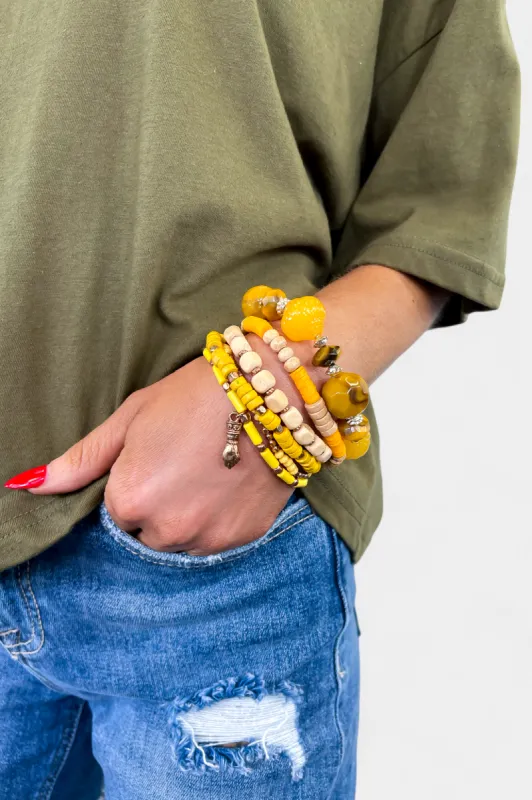 Yellow Beaded Stretch Bracelet Set sold by ZZs