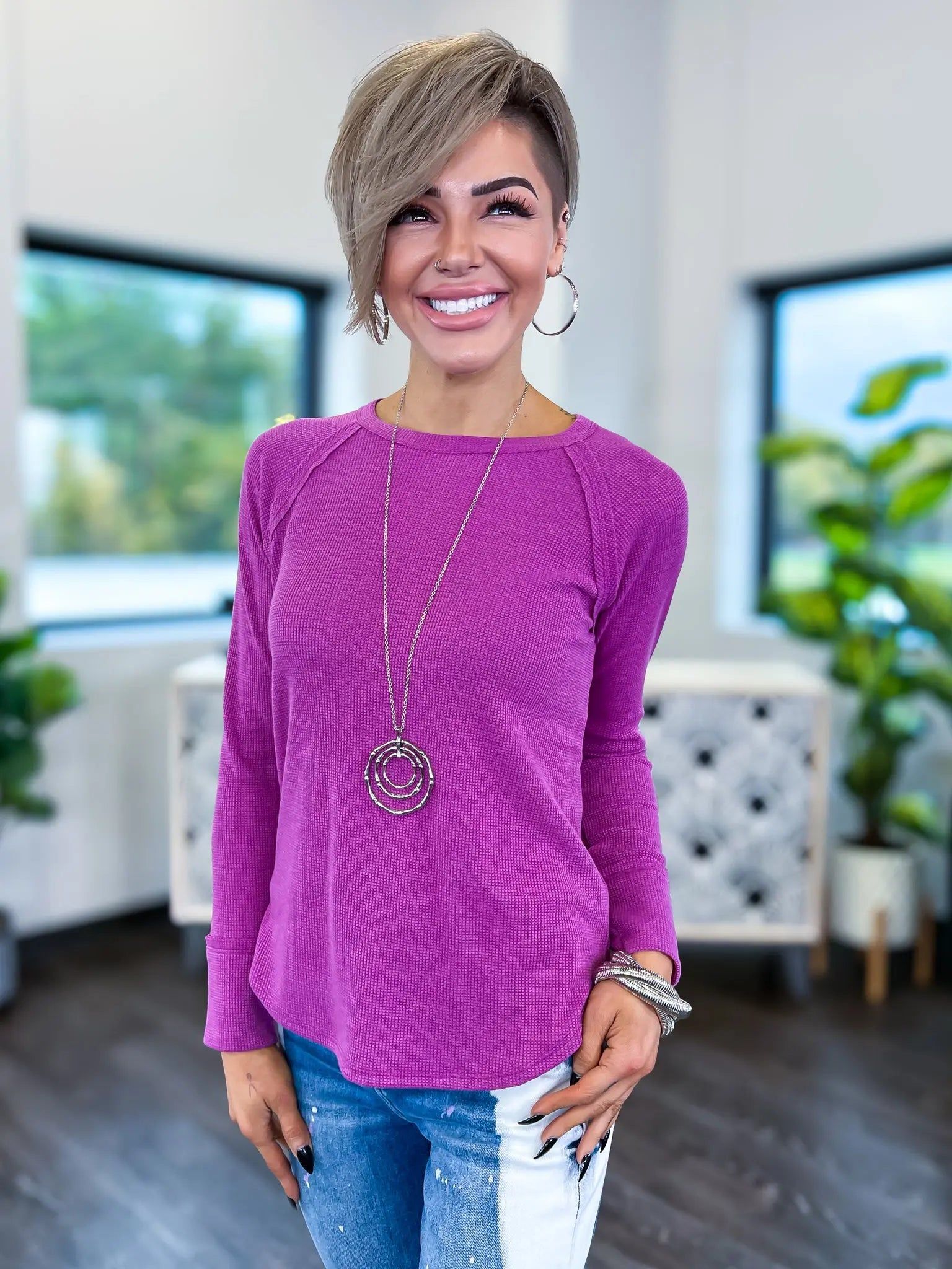 Plum Waffle Long Sleeve Top sold by ZZs product image thumbnail 3