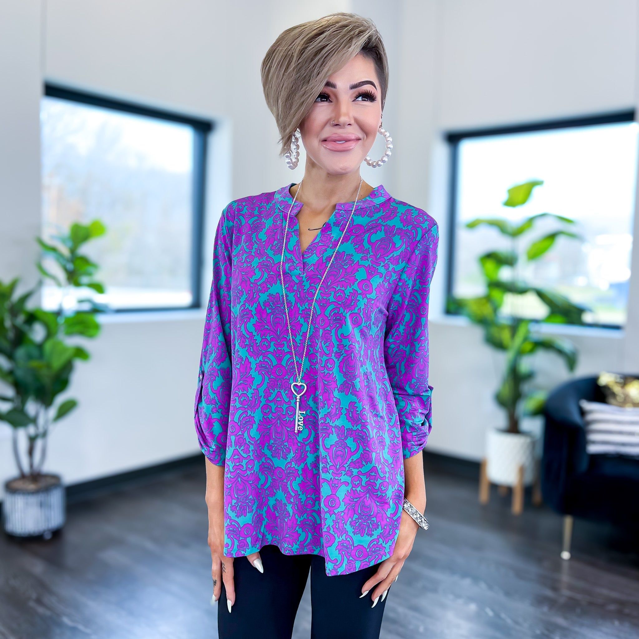 Teal Damask Lizzy Top sold by ZZs product image thumbnail 2