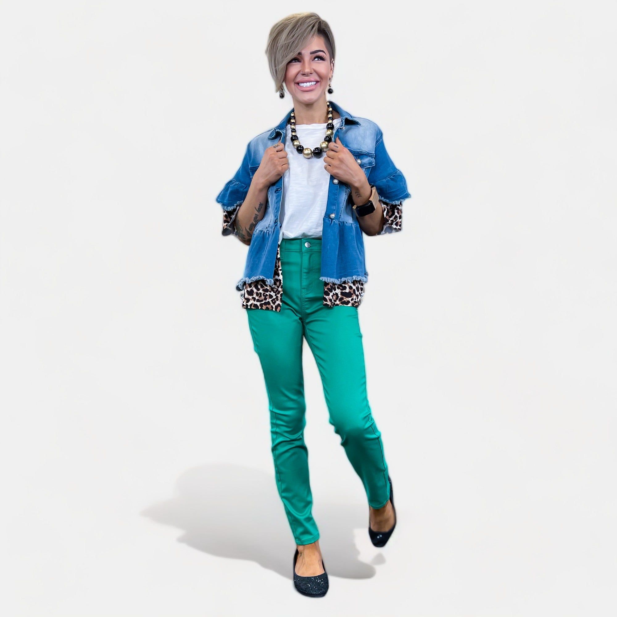 Green High Rise Skinny Pants sold by ZZs product image thumbnail 2