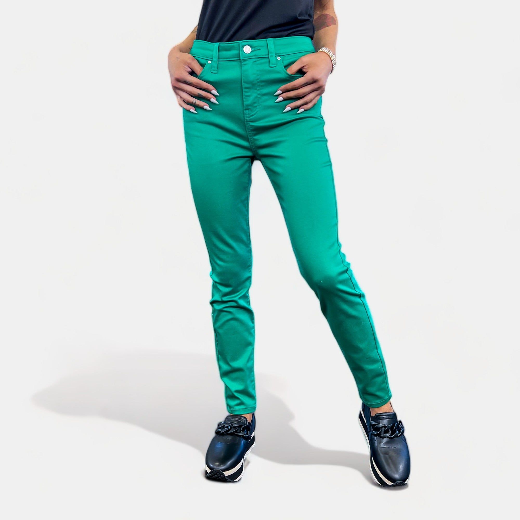 Green High Rise Skinny Pants sold by ZZs