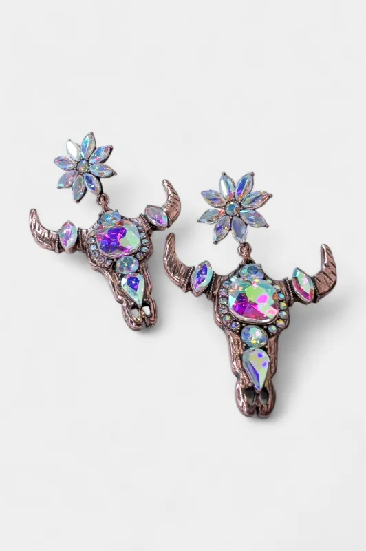 Copper & Rhinestone Longhorn Earrings sold by ZZs