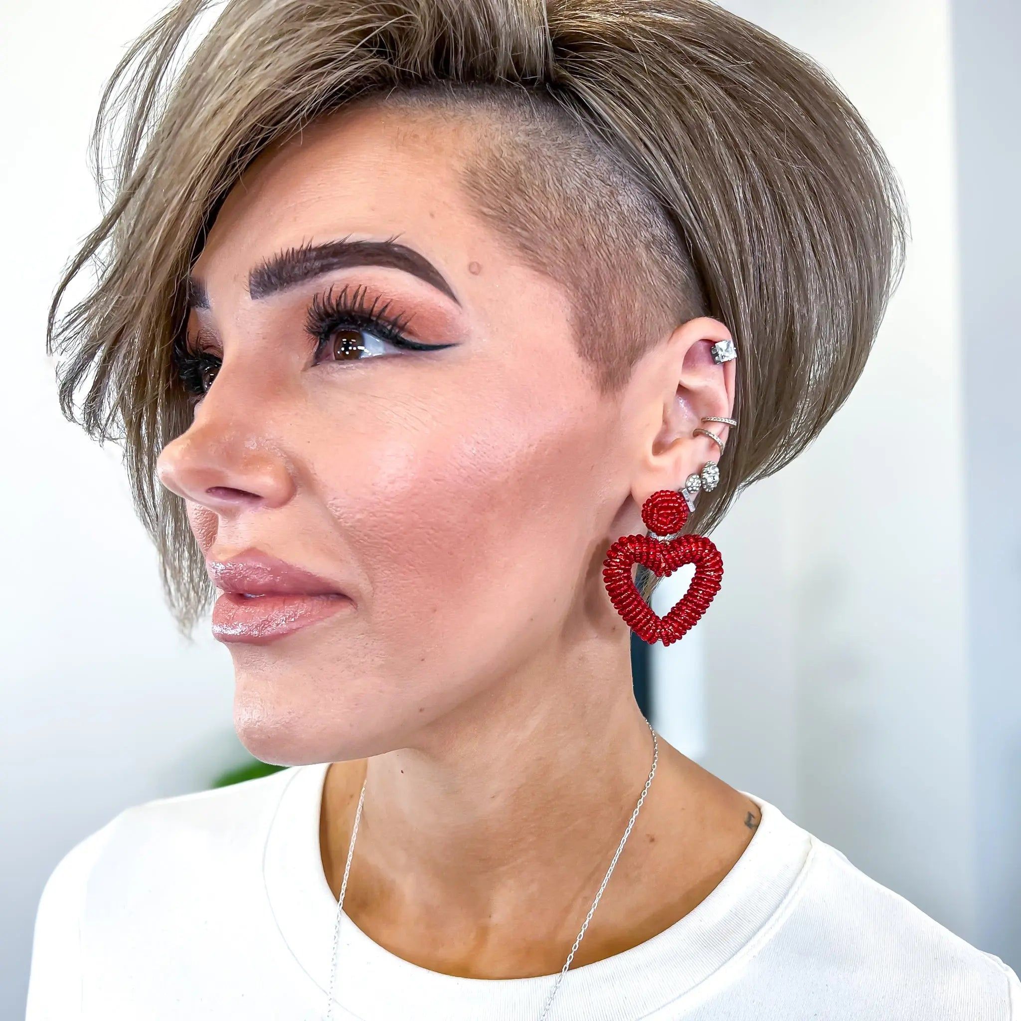 Red Seed Bead Heart Earrings sold by ZZs product image thumbnail 2