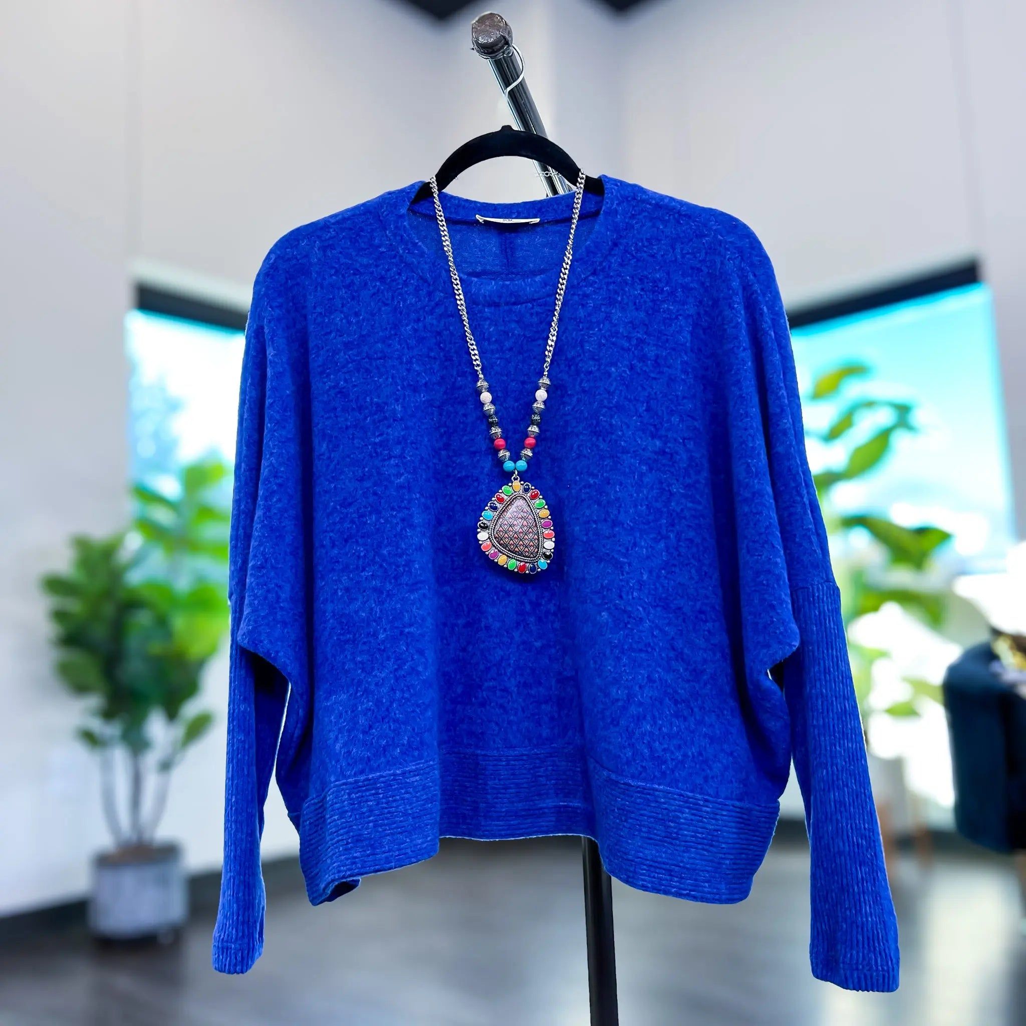 Blue Dolman Sleeve Sweater sold by ZZs