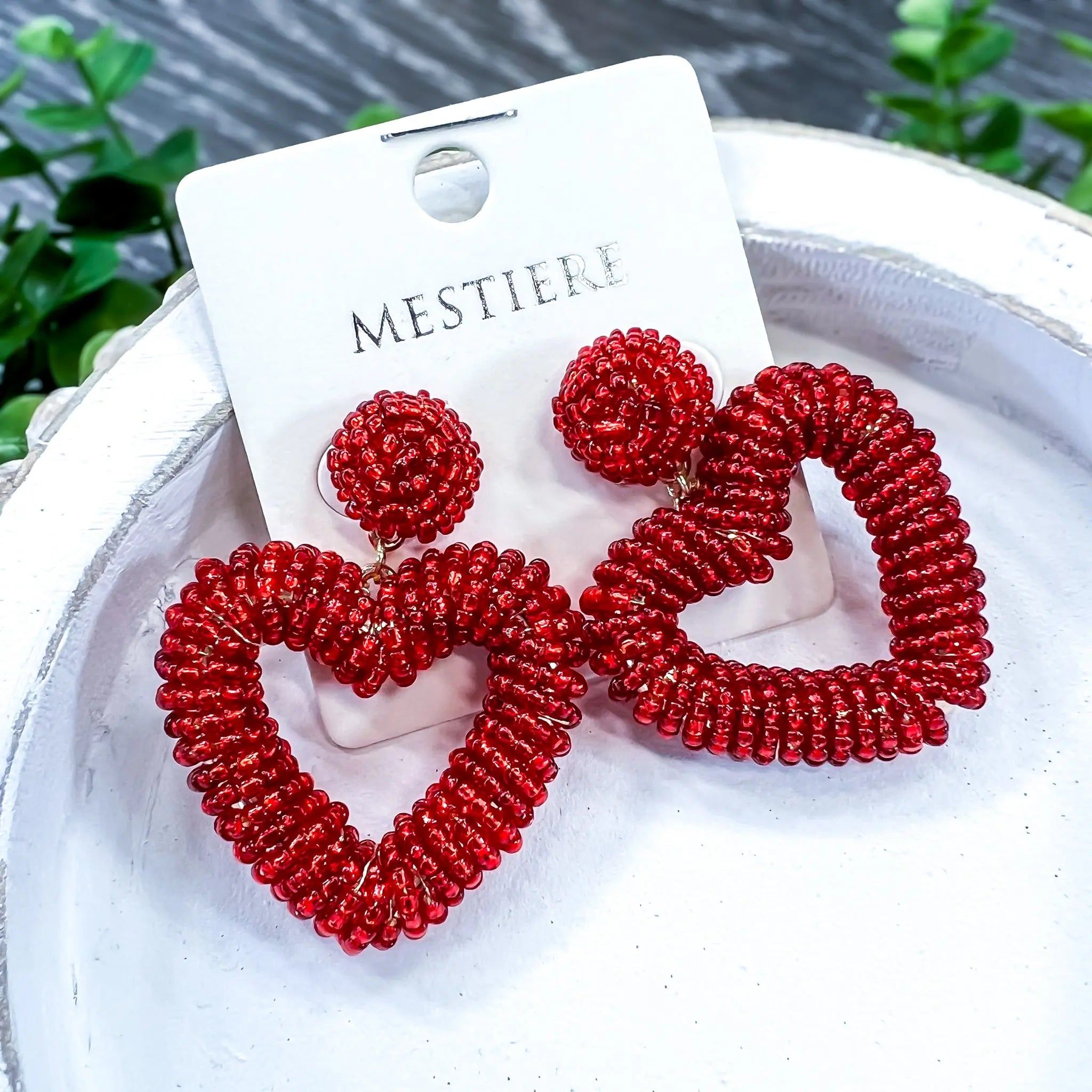 Red Seed Bead Heart Earrings sold by ZZs product image thumbnail 5