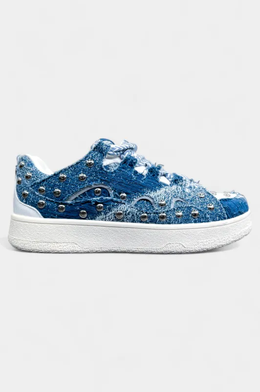 Denim Rhinestone Studded Sneaker sold by ZZs