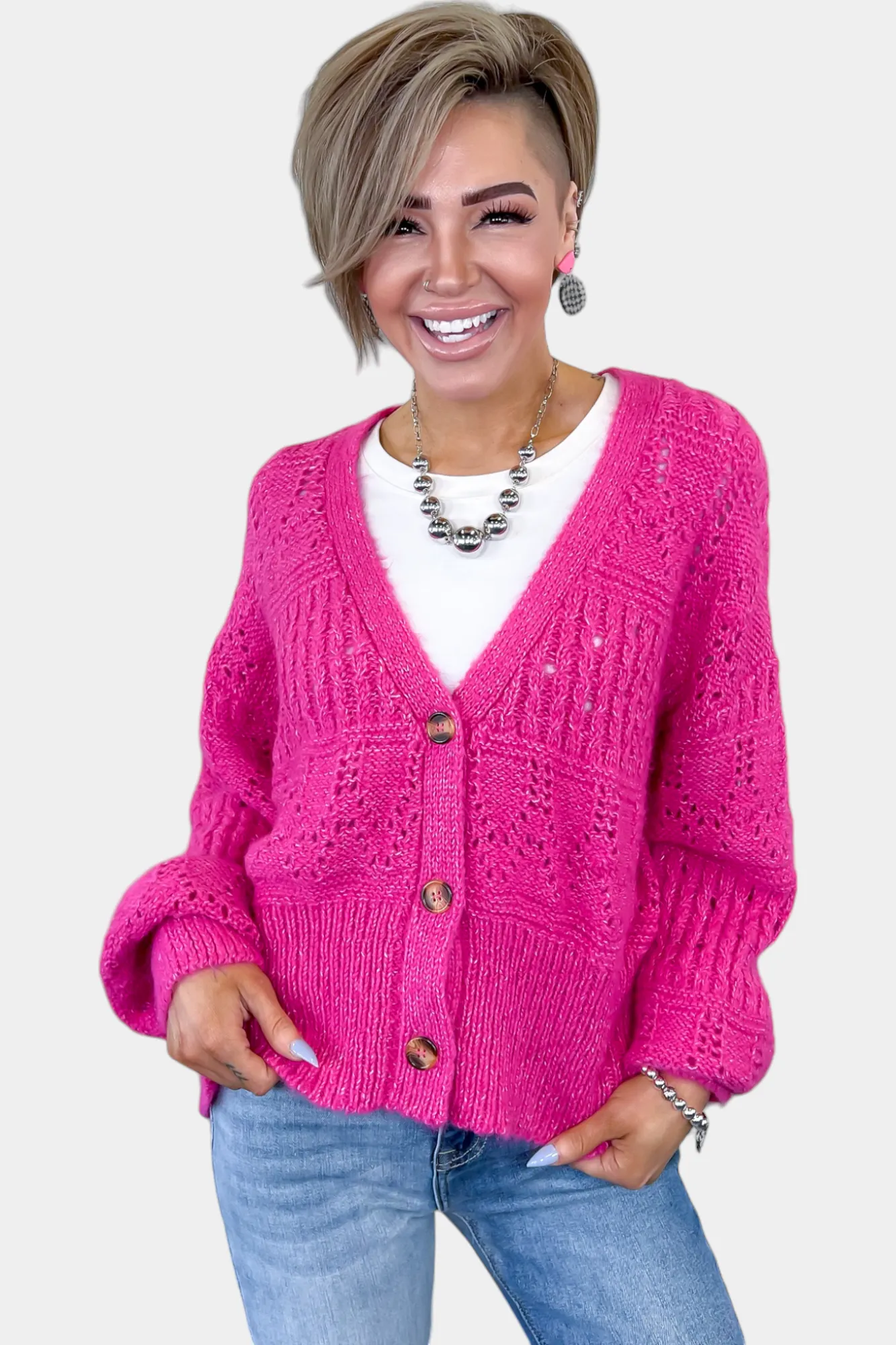 Fuchsia Bubble Sleeve Cardigan sold by ZZs product image thumbnail 4
