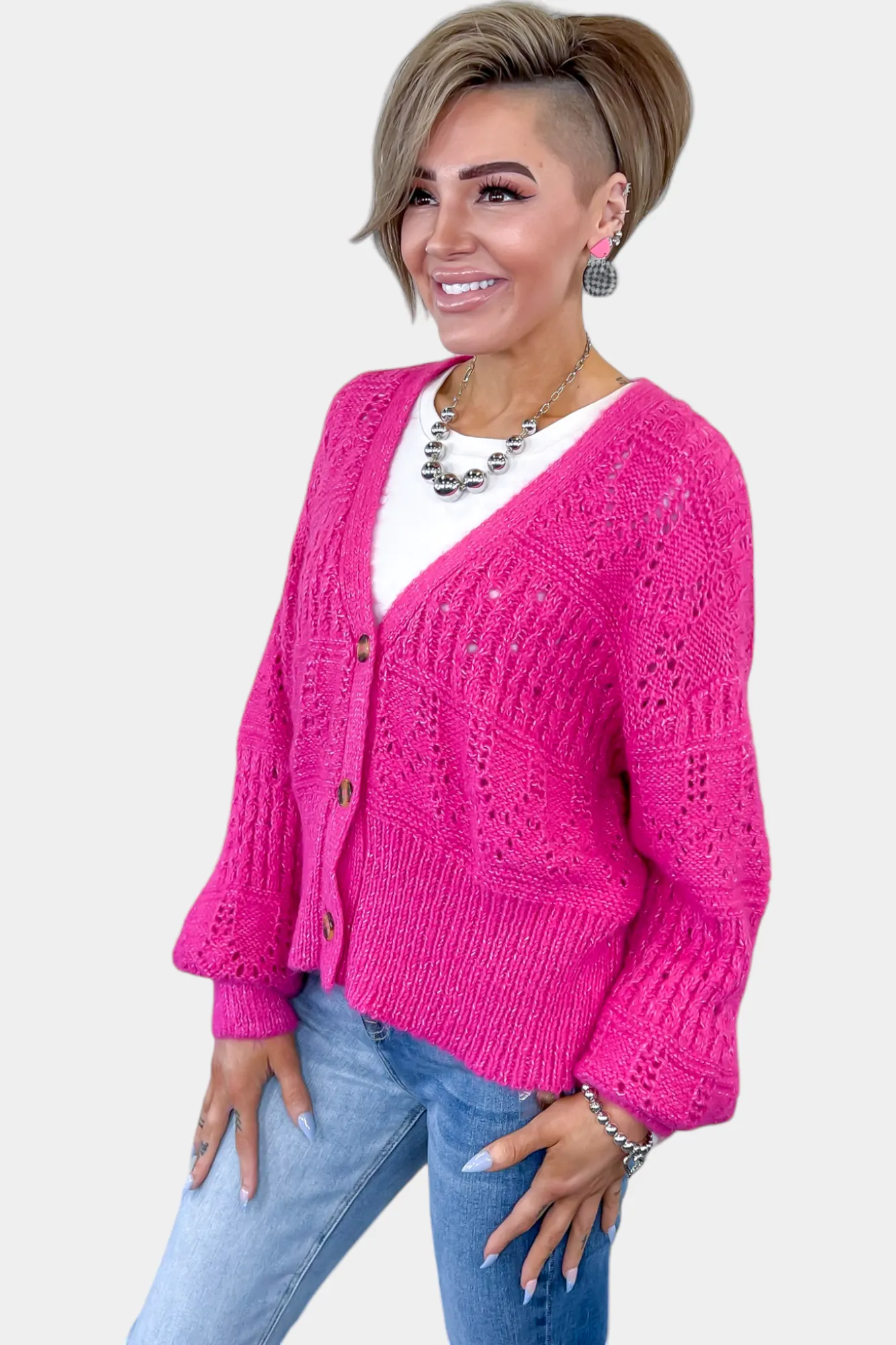Fuchsia Bubble Sleeve Cardigan sold by ZZs product image thumbnail 3