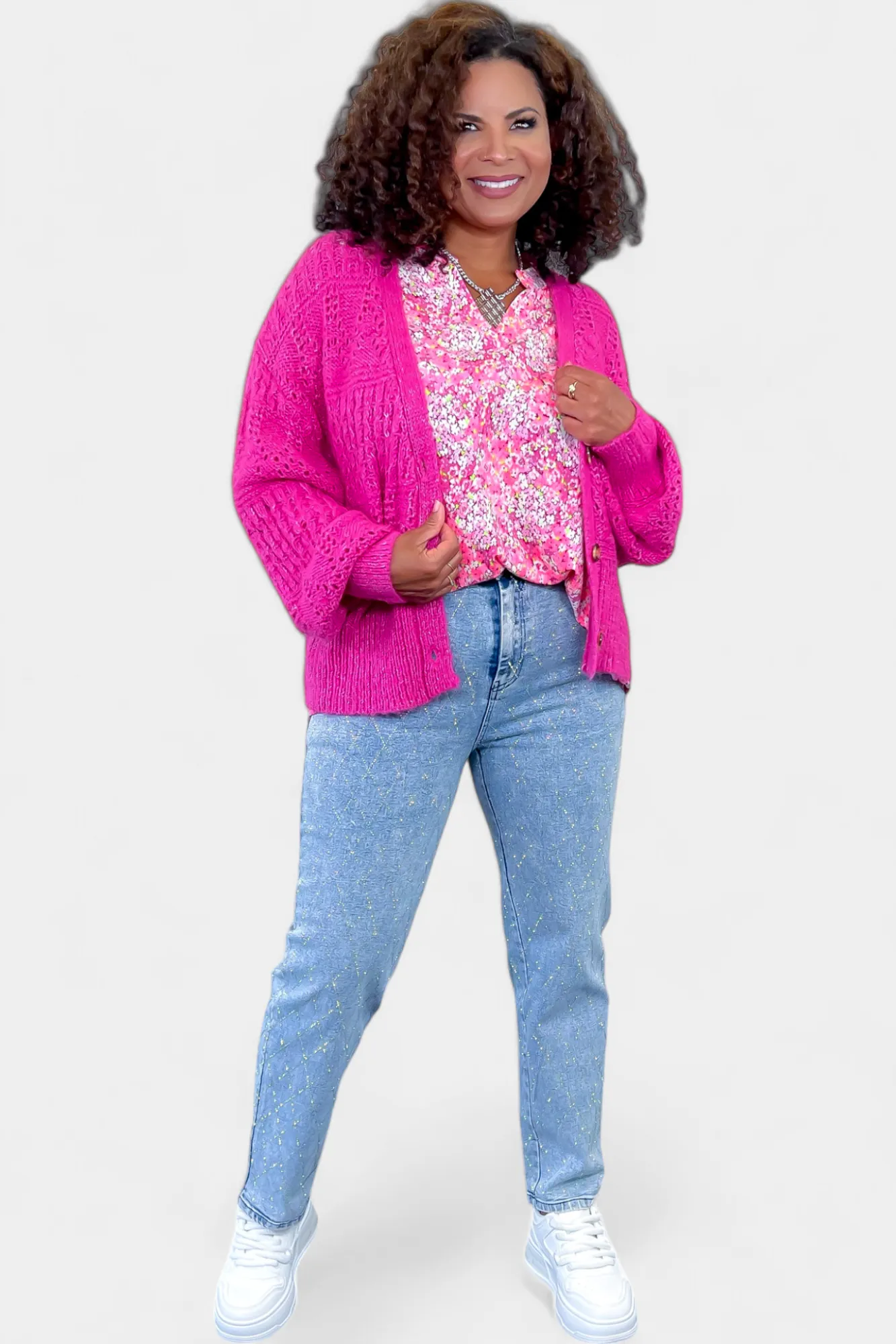 Fuchsia Bubble Sleeve Cardigan sold by ZZs product image thumbnail 2