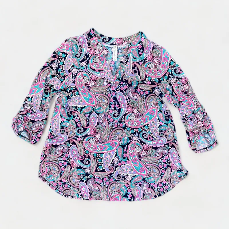 Navy Pink Paisley Lizzy Top sold by ZZs