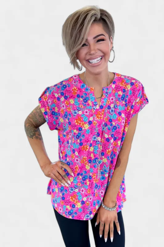 Pink Multi Floral Lizzy Short Sleeve Top [NO RETURNS] sold by ZZs