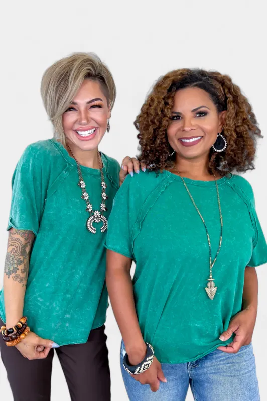 Green Acid Wash Raglan Sleeve T-Shirt sold by ZZs