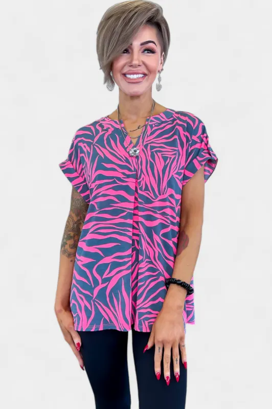 Grey & Pink Lizzy Short Sleeve Top [NO RETURNS] sold by ZZs