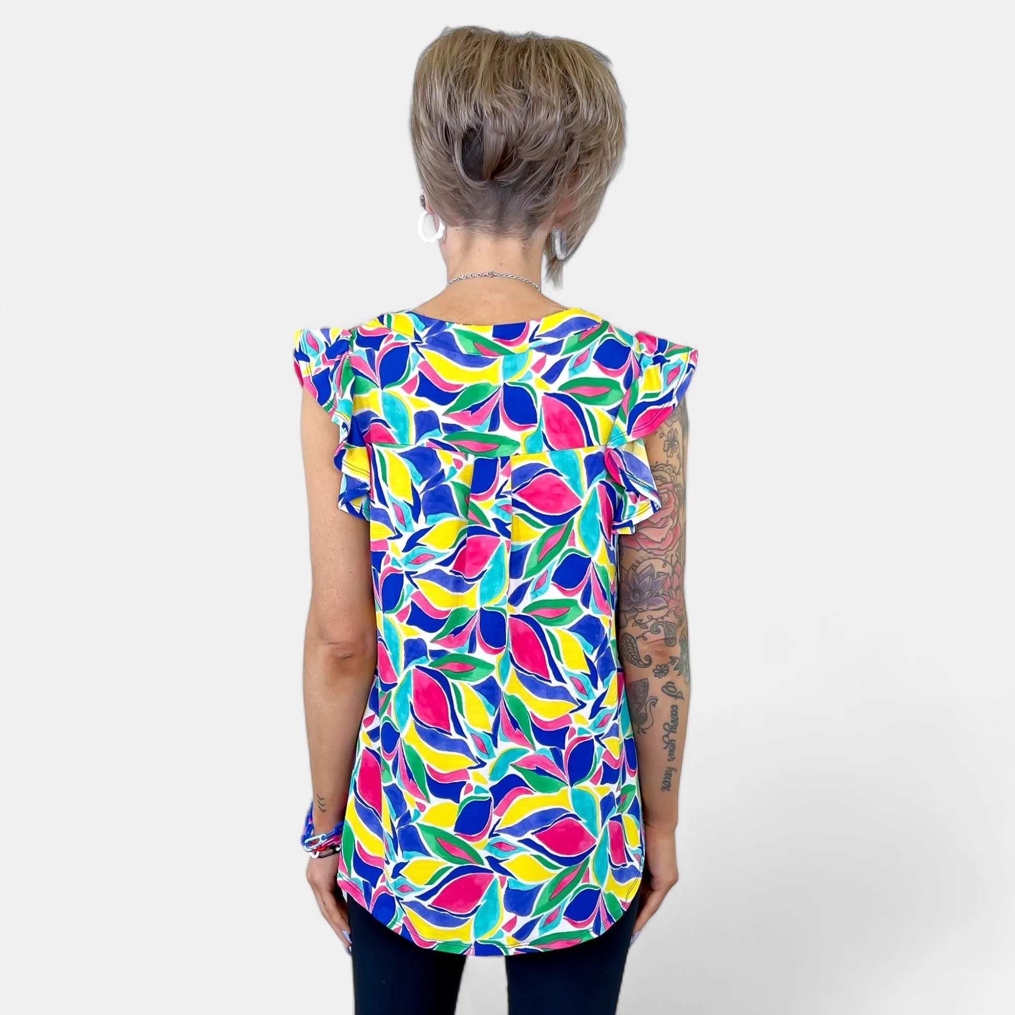 Royal Multi Abstract Lizzy Flutter Sleeve Top sold by ZZs product image thumbnail 5