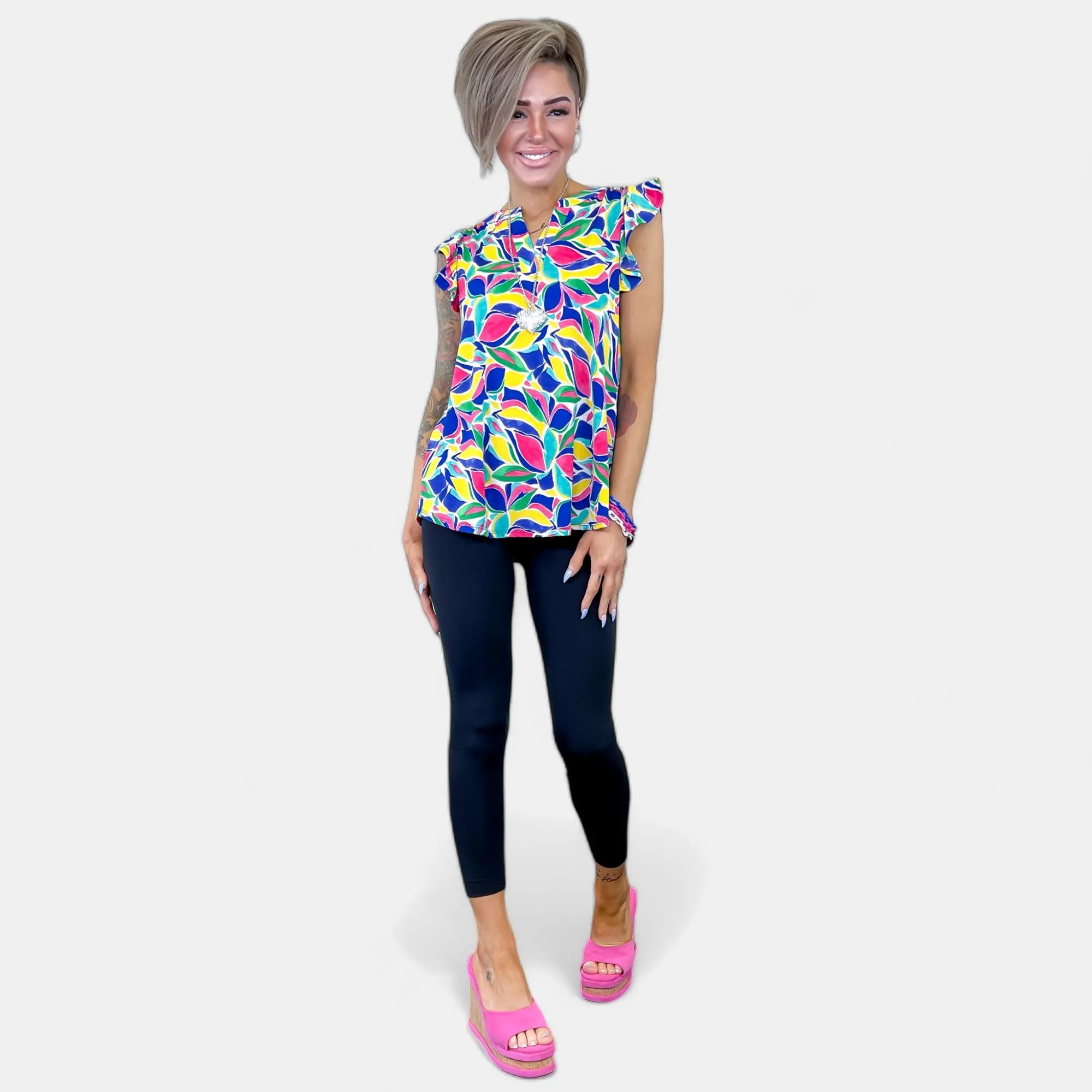 Royal Multi Abstract Lizzy Flutter Sleeve Top sold by ZZs product image thumbnail 2