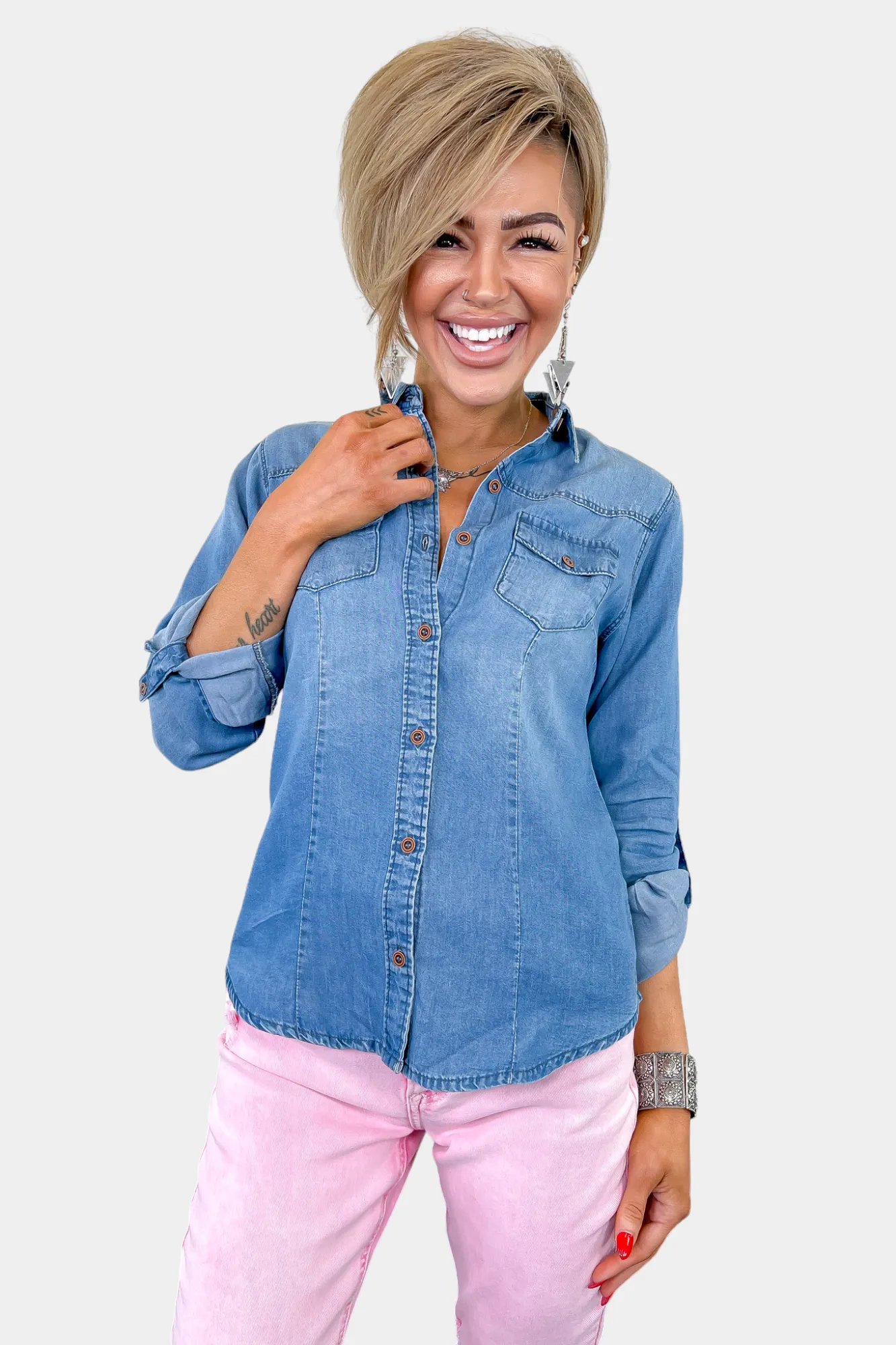 Chambray Button Down Top sold by ZZs product image thumbnail 3