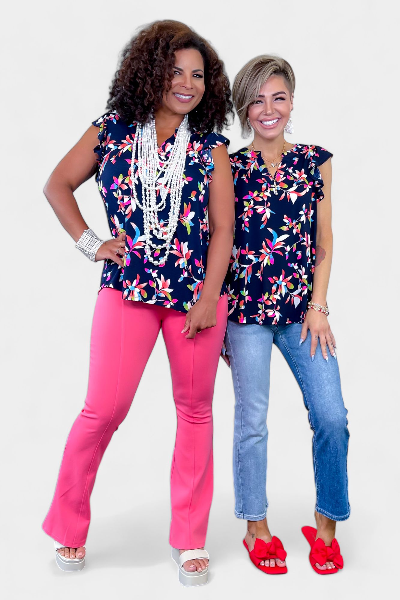 Navy Multi Floral Lizzy Flutter Sleeve Top sold by ZZs