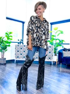 Montana Tall Fringe Boots | Black sold by ZZs