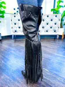 Montana Tall Fringe Boots | Black sold by ZZs