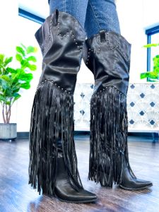 Montana Tall Fringe Boots | Black sold by ZZs