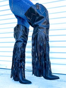 Montana Tall Fringe Boots | Black sold by ZZs