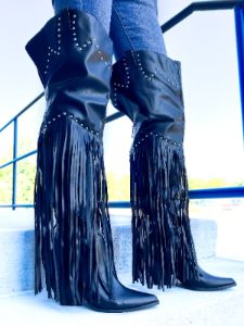 Montana Tall Fringe Boots | Black sold by ZZs