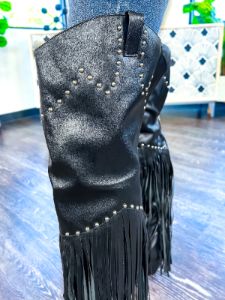 Montana Tall Fringe Boots | Black sold by ZZs