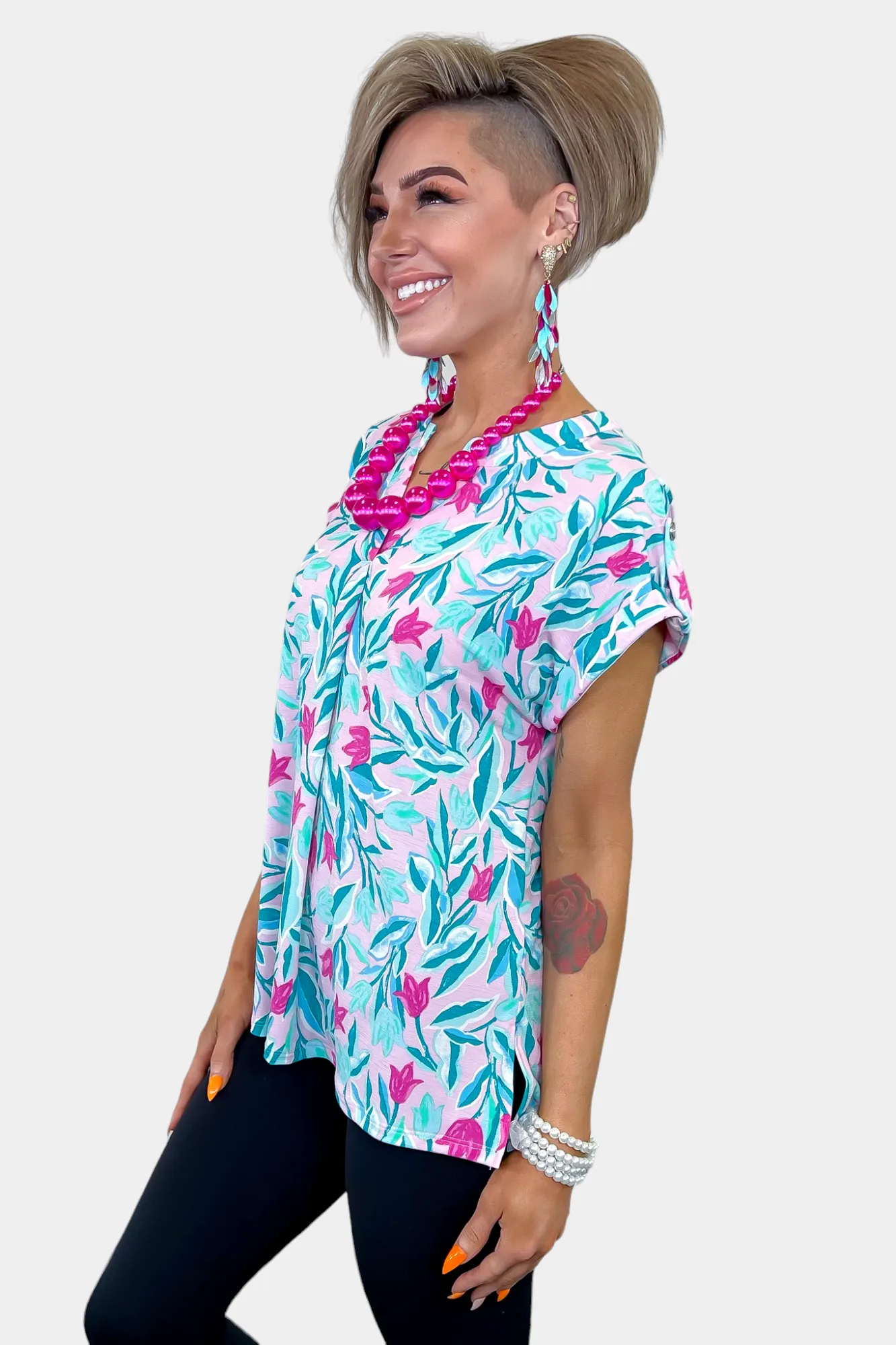 Blush Multi Floral Lizzy Short Sleeve Top sold by ZZs product image thumbnail 4