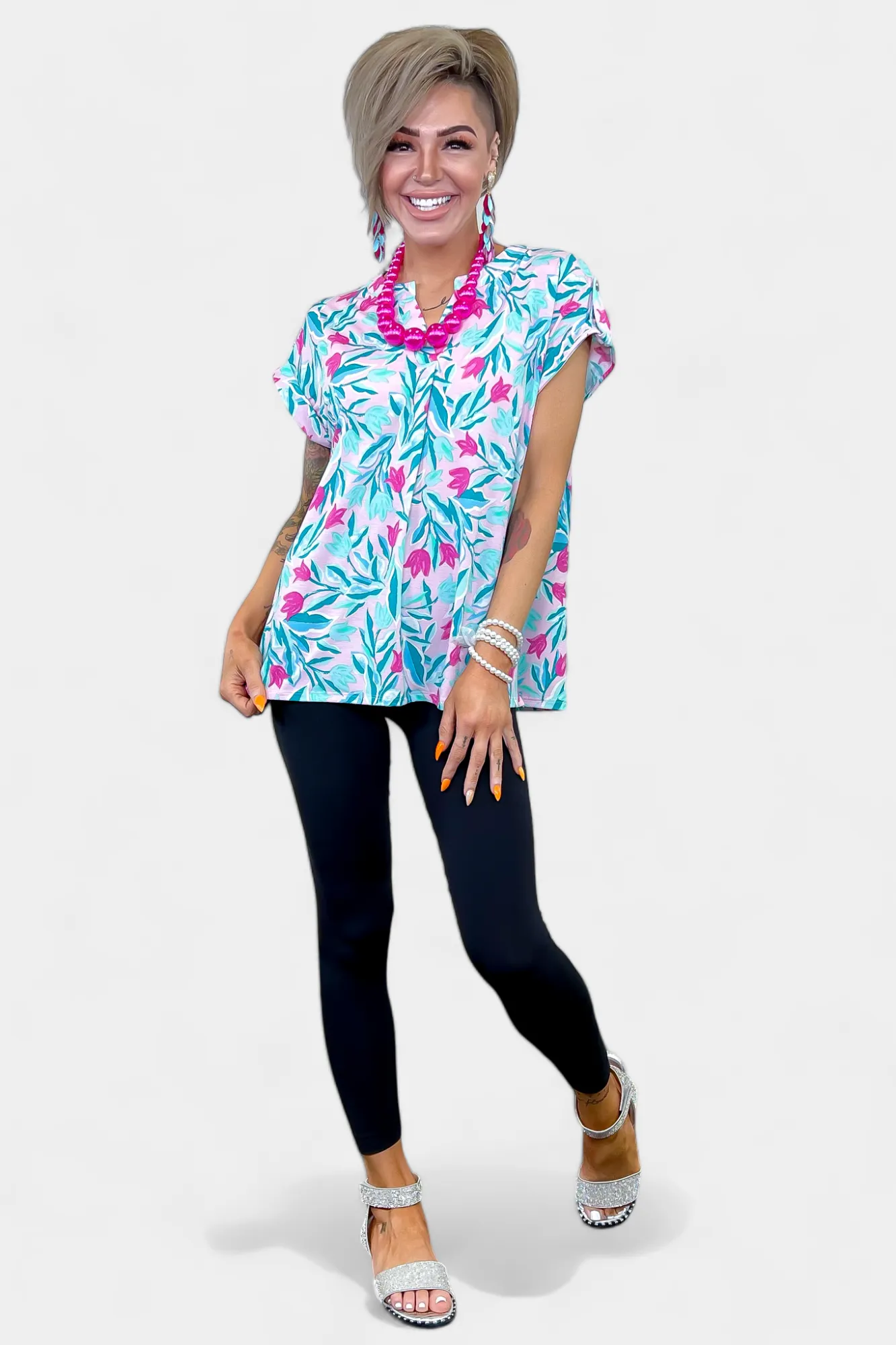 Blush Multi Floral Lizzy Short Sleeve Top sold by ZZs product image thumbnail 3