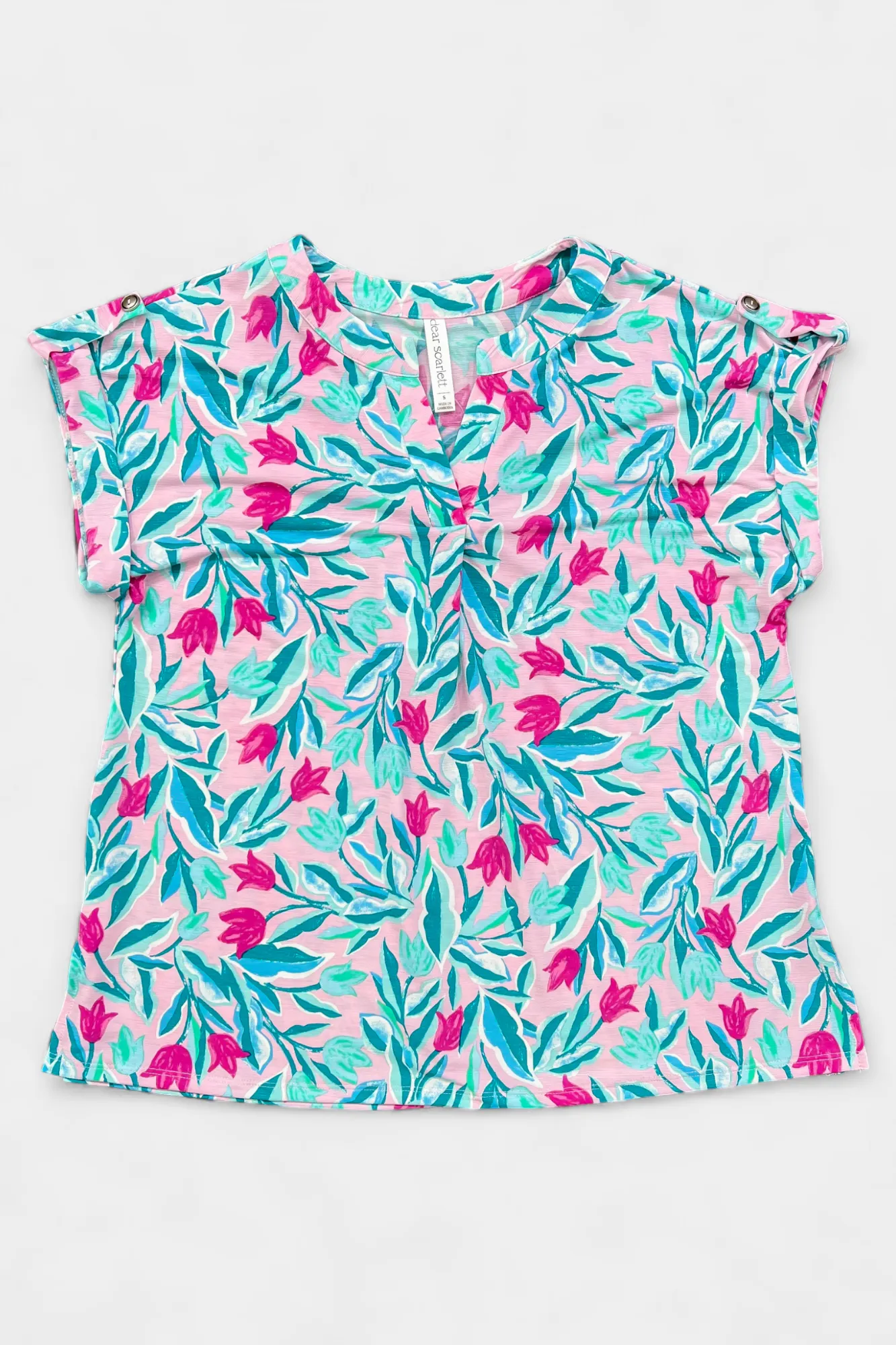 Blush Multi Floral Lizzy Short Sleeve Top sold by ZZs