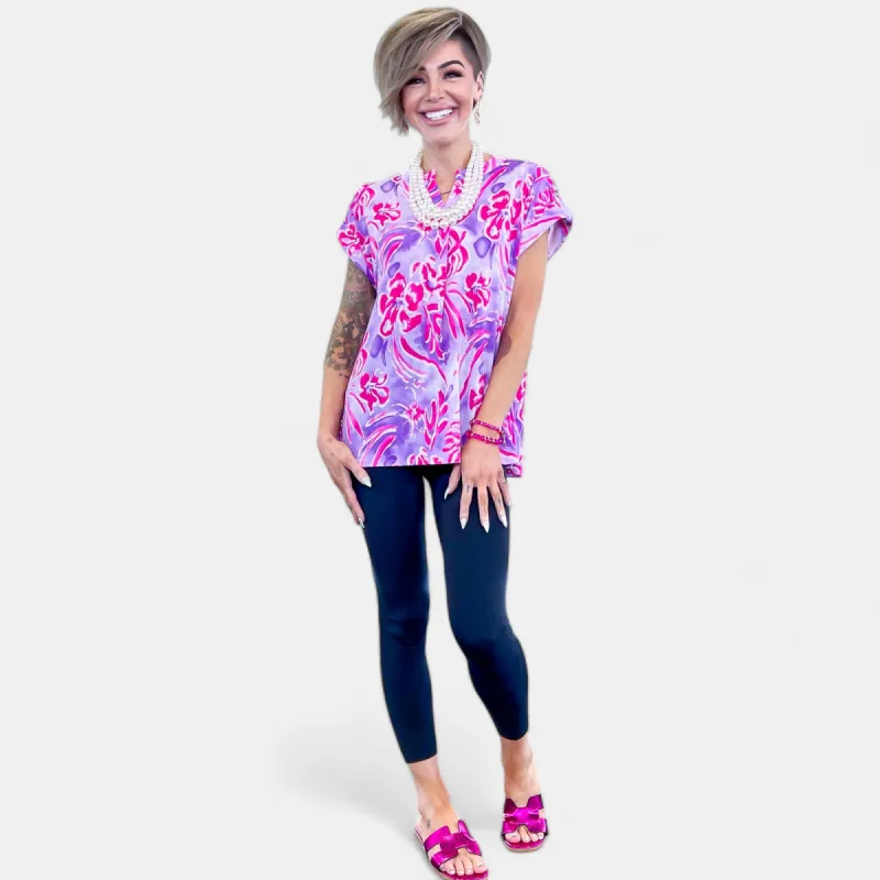 Purple Multi Lizzy Short Sleeve Top sold by ZZs