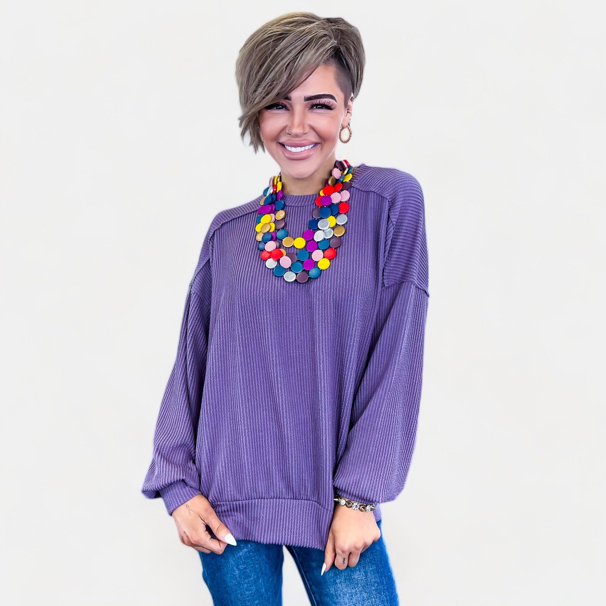 Purple Ribbed Long Sleeve Top sold by ZZs