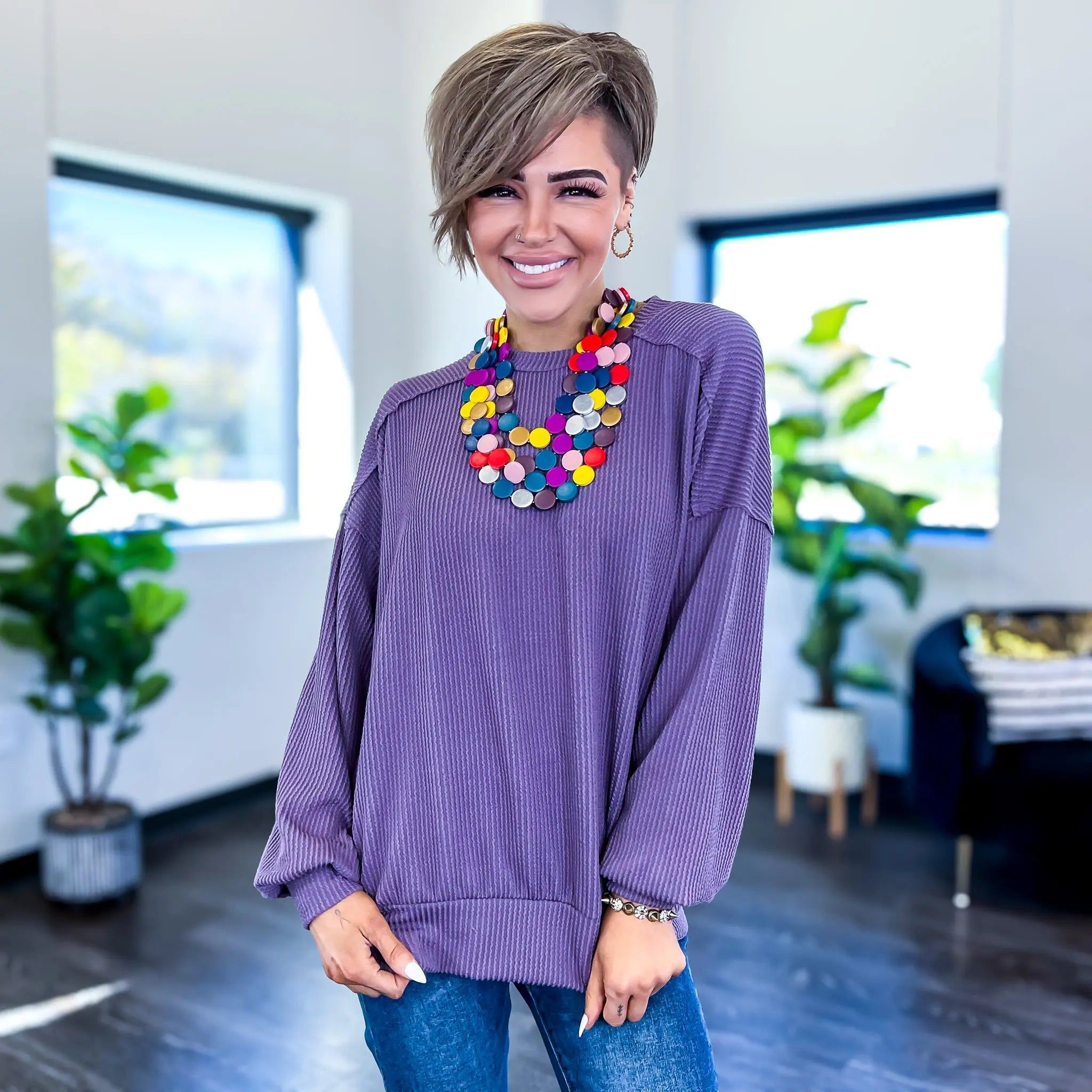 Purple Ribbed Long Sleeve Top sold by ZZs product image thumbnail 3