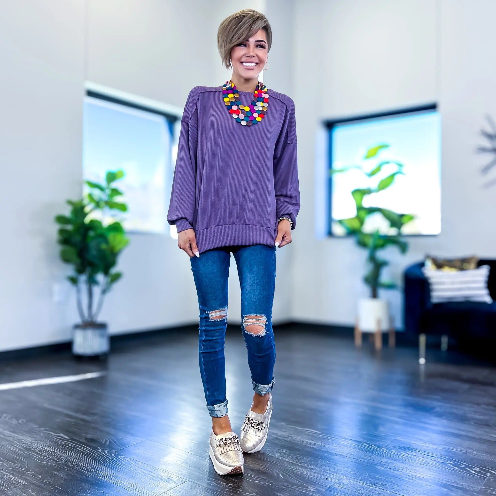 Purple Ribbed Long Sleeve Top sold by ZZs product image thumbnail 4