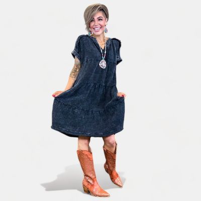 Ash Black Gauze V-Neck Dress sold by ZZs