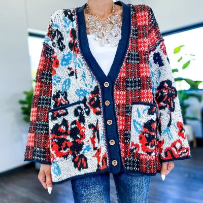 Floral Plaid Oversized Cardigan sold by ZZs