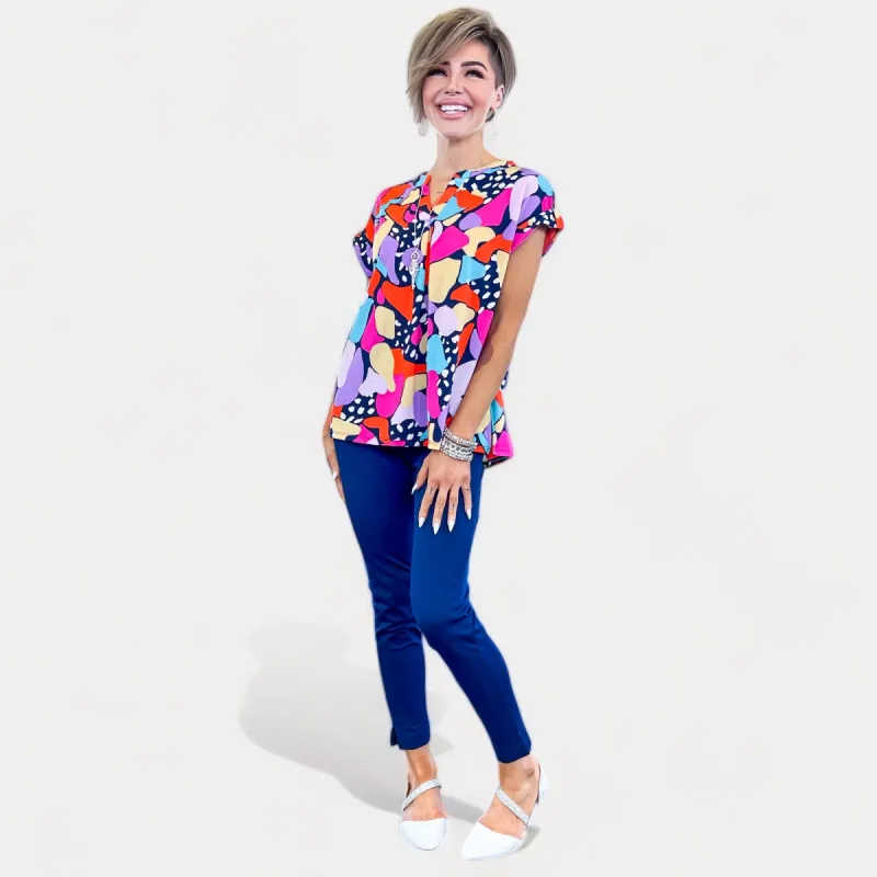 Navy Multi Lizzy Short Sleeve Top [NO RETURNS] sold by ZZs