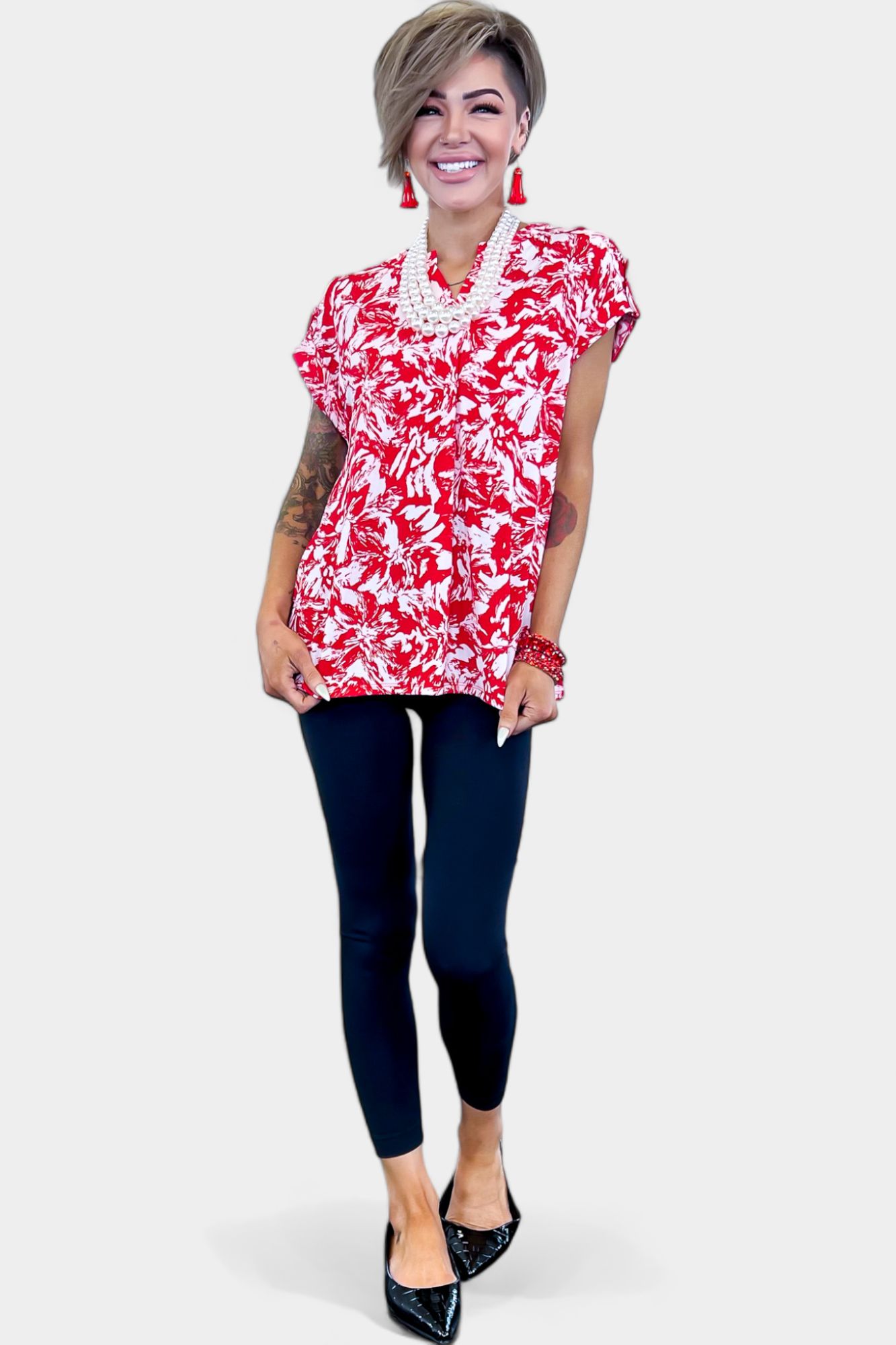 Red Abstract Lizzy Short Sleeve Top sold by ZZs