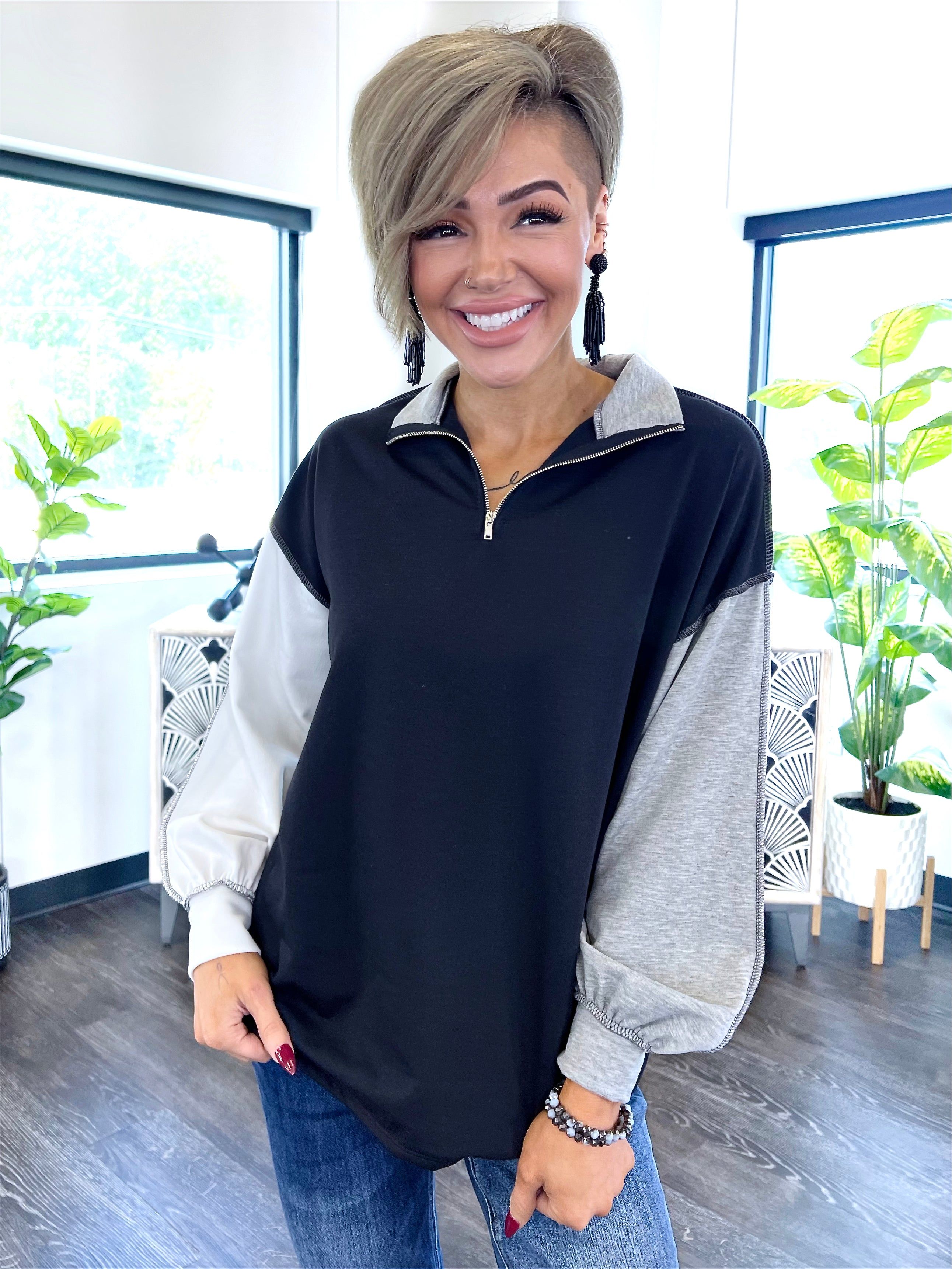 Colorblock Zip Top | Grey sold by ZZs