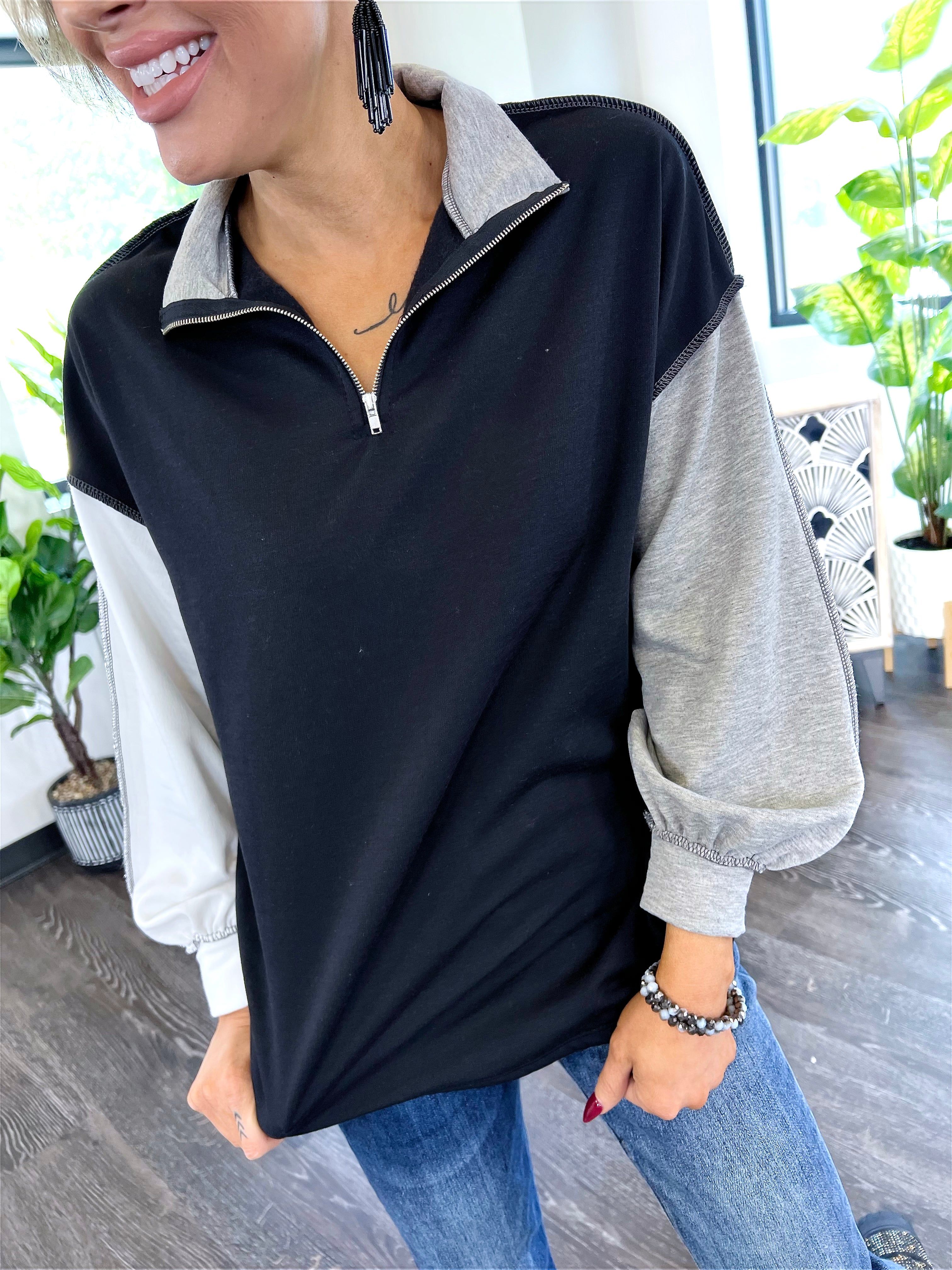 Colorblock Zip Top | Grey sold by ZZs product image thumbnail 9